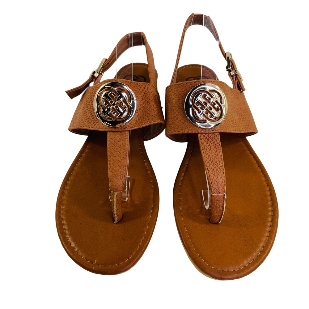 Daisy Fuentes Womens Tan Snakeskin Texture Thong Slingback Wedge Sandal Size 8.5